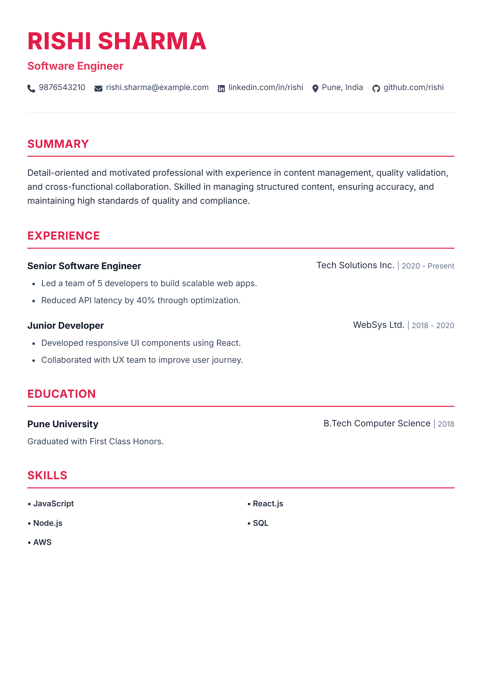Classic Minimal ATS resume template