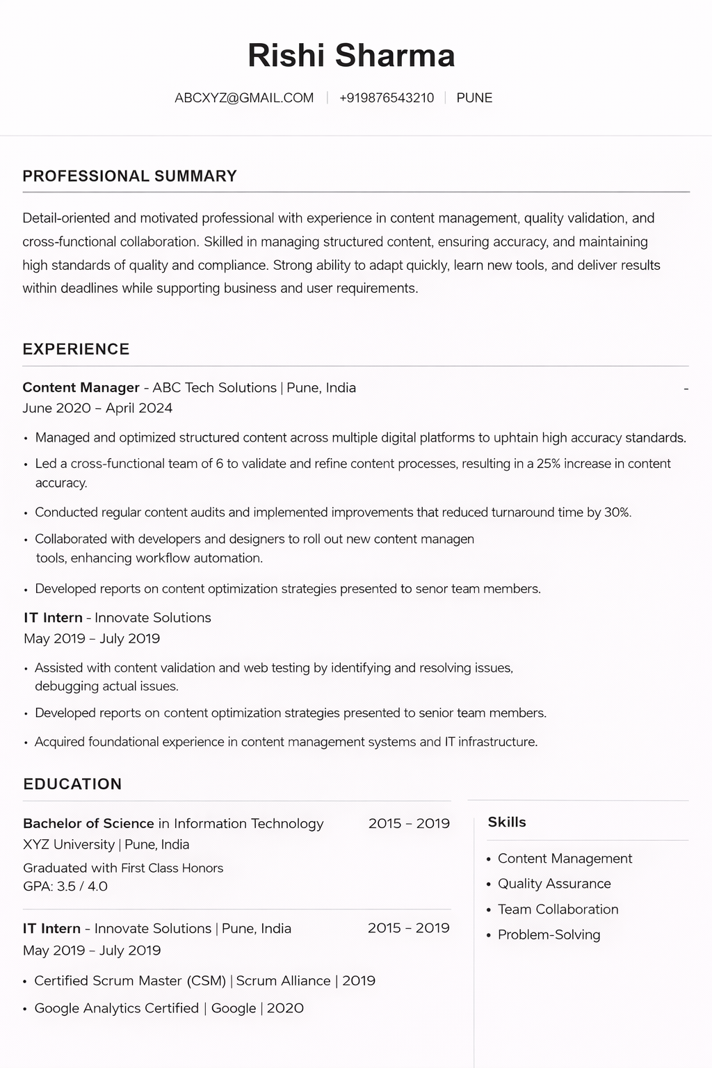 Traditional Serif ATS resume template