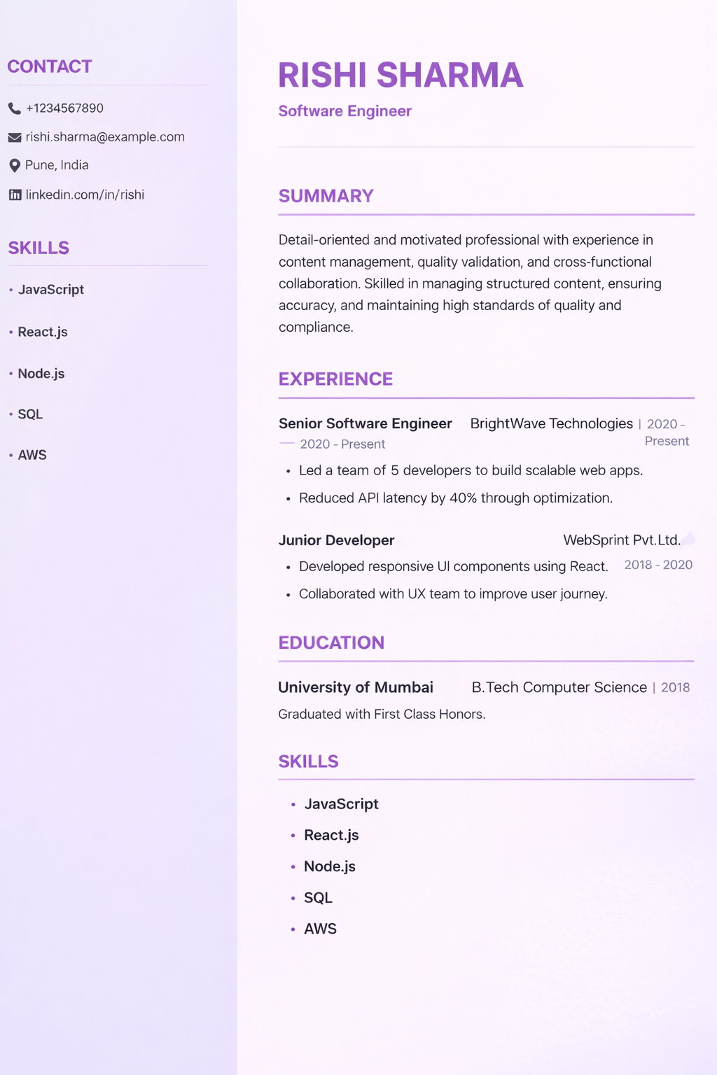 Clean Gray ATS resume template