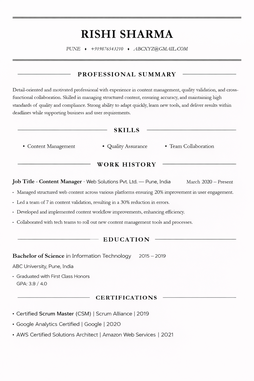 Distinguished ATS resume template