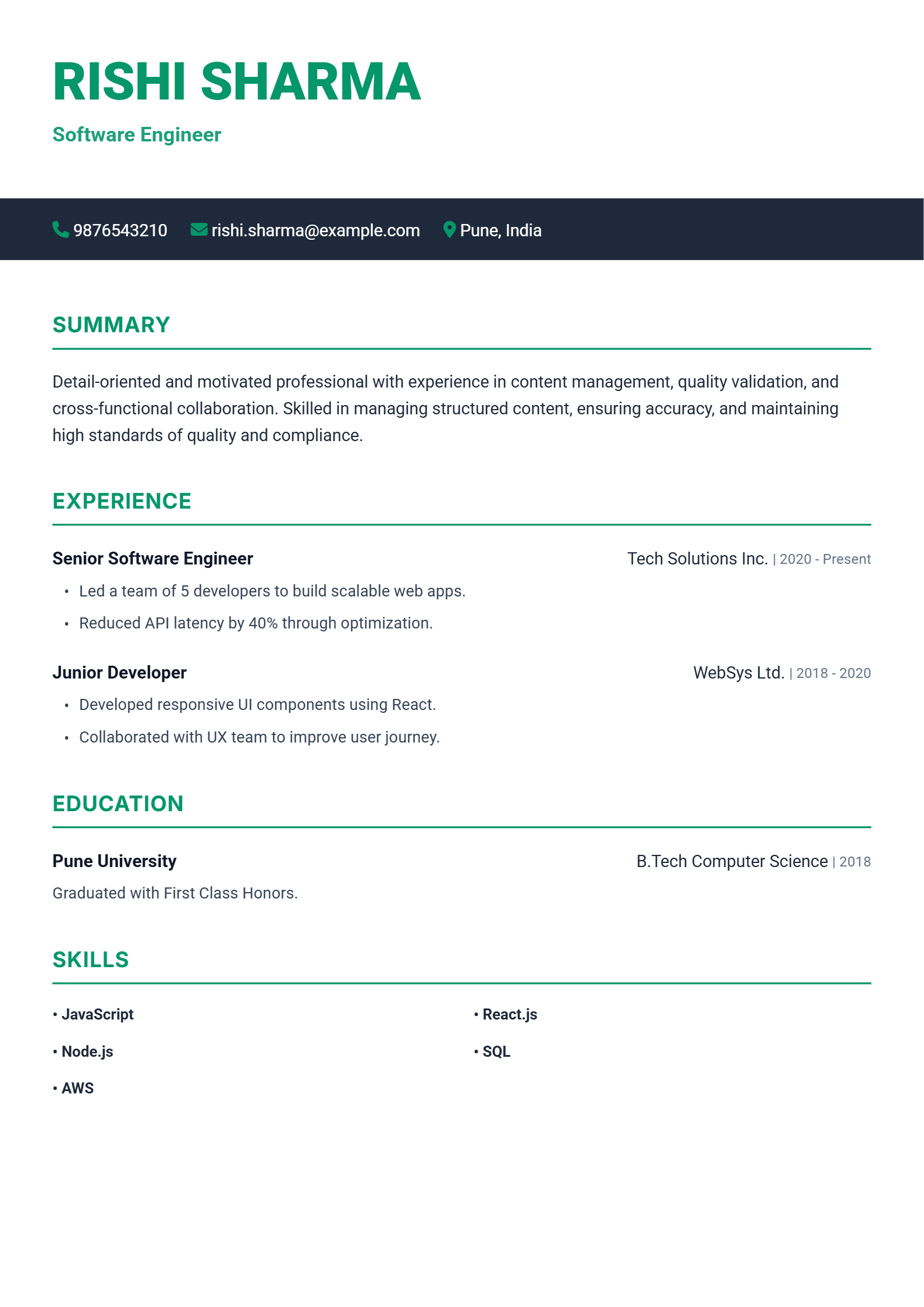 Banner Impact ATS resume template