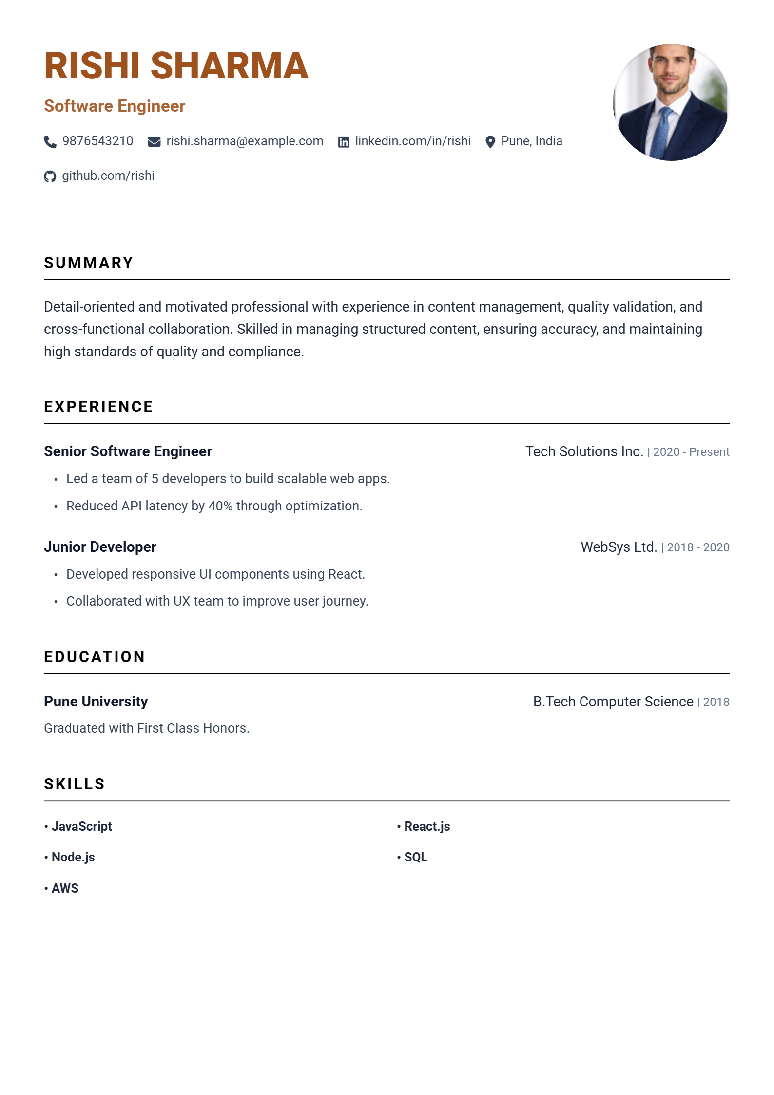 Fusion ATS resume template