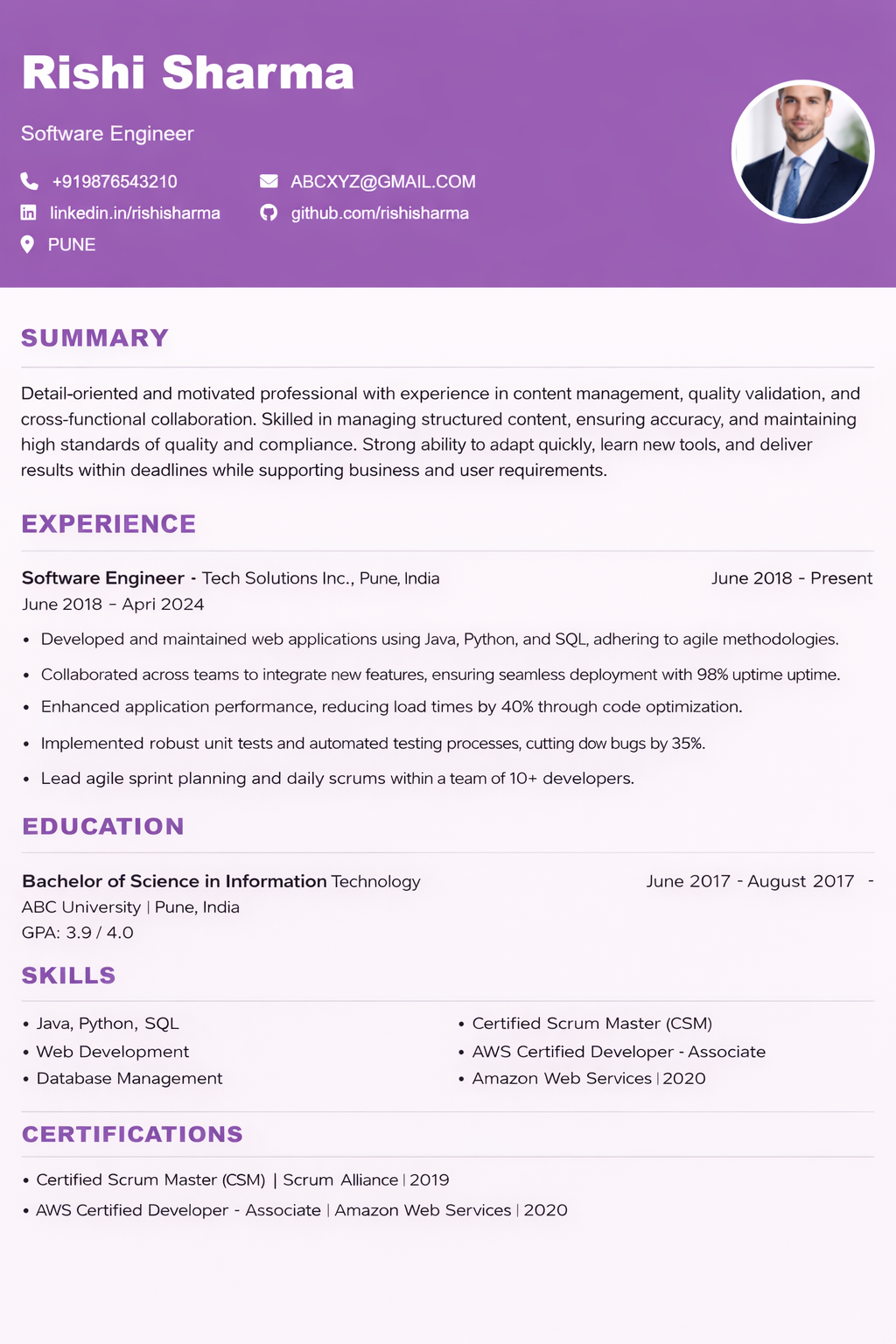 Modern Blue ATS resume template