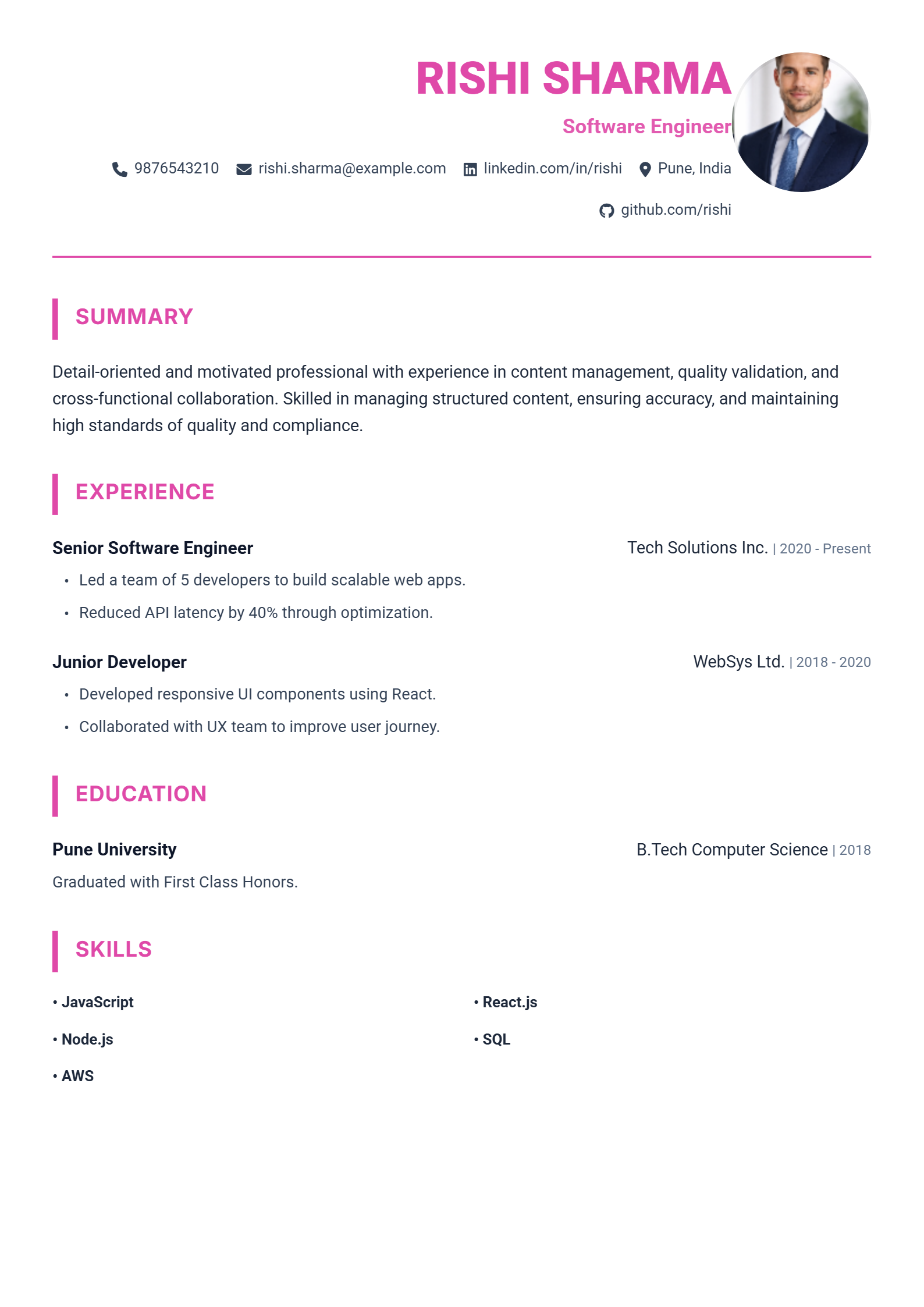 Minimalist ATS resume template